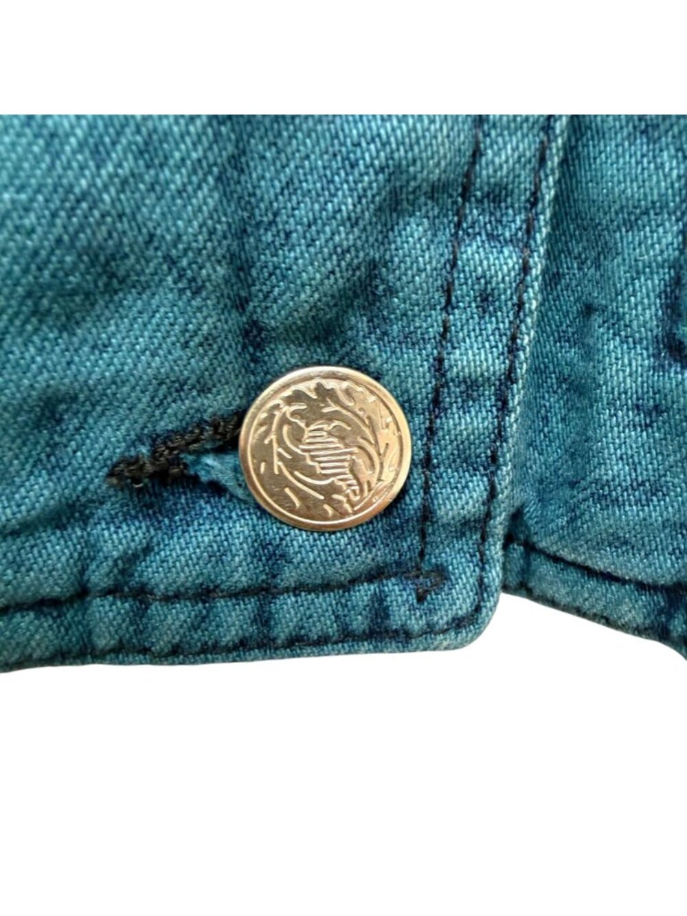 Vintage Sundance Denim Jacket Medium Teal Blue Button-Front Acid Wash 80s 90s - Picture 6 of 8